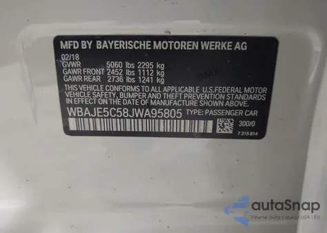 2018 BMW 540I from USA, damaged, VIN WBAJE5C58JWA95805